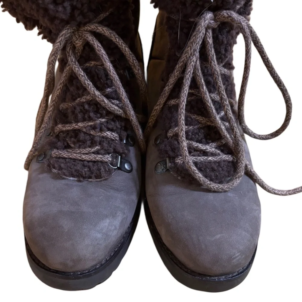 UGG Australia Brown Fraser Stout Shearling Combat Leather Lace-Up Winter Boots 7